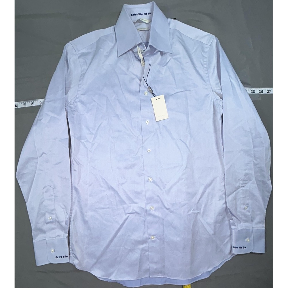 Suitsupply Dress Shirt Mens 15.5 39 Blue Solid Extra Slim Fit Cotton Long Sleeve